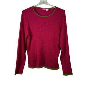 Pappagallo Woman 3X Ribbed Knit Sweater Pink & Green Trim